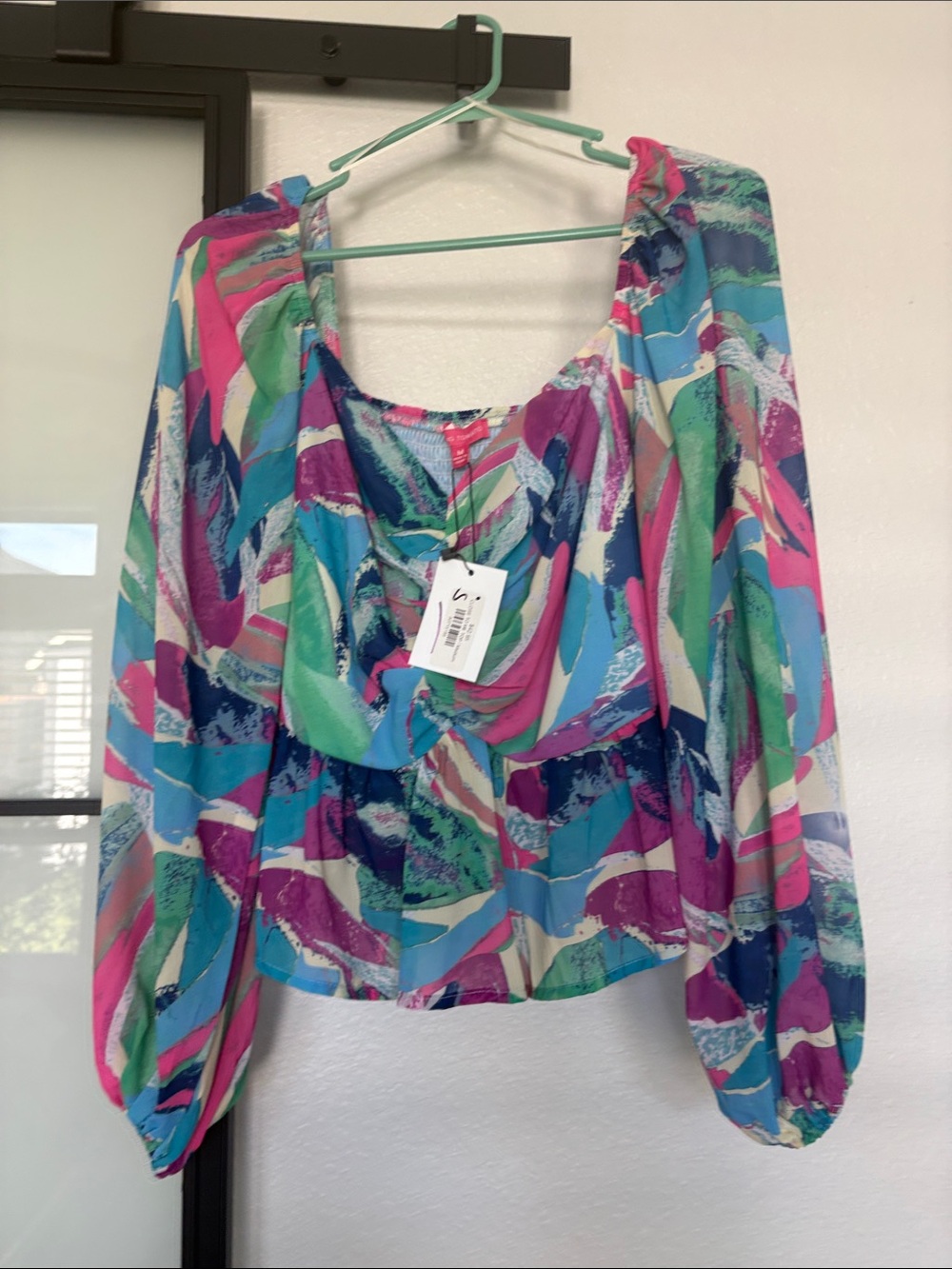 Flying Tomato Multicolor Printed Peasant Blouse - Scoop Neck, Long Sleeve